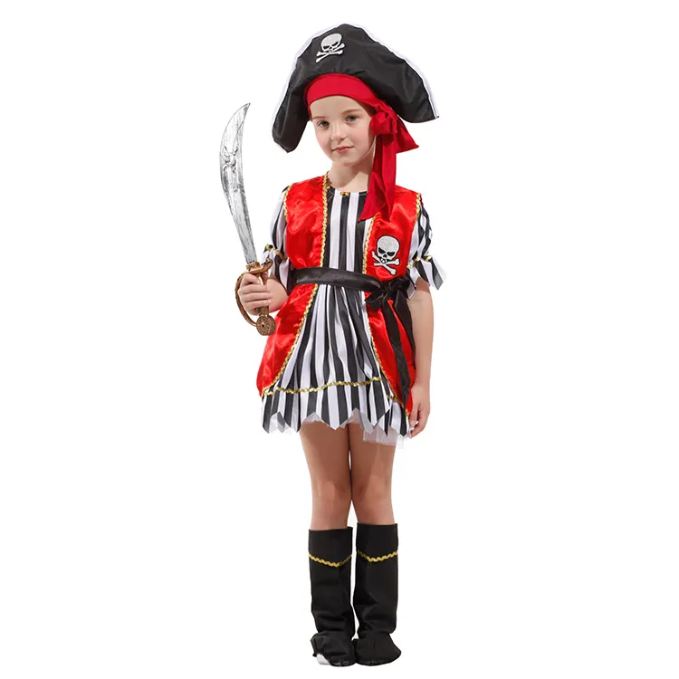 Costume da pirata a righe bianche nere per bambini Costume da carnevale giochi di ruolo costumi da festa per bambine