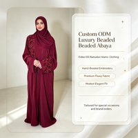 Abaya personnalisée ODM élégante et respirante en polyester perlé, style Dubaï, pour l'Aïd et le Ramadan, vêtement islamique, robe arabe, abayas, robe longue jusqu'aux chevilles, hijab