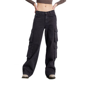 Custom Women 8 Pocket Style Boyfriend vita media Classic Black Wash <span class=keywords><strong>pantaloni</strong></span> Cargo larghi con gamba rilassata Ultra-Slouchy - Product Image 1