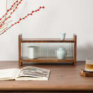 <b>Walnut</b> Wood Desktop Storage <b>Cabinet</b> 40x14x22cm Japanese Style Tea Set Organizer Living Room <b>Cabinet</b> - Product Image 2