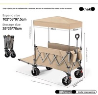 Chariot pliant à traction manuelle avec auvent, poussette à quatre roues pour animaux de compagnie, remorque de camping extérieure pour enfants, roues pivotantes en métal