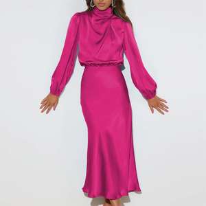 Abito personalizzato in poliestere estivo a vita alta in tinta unita abito Casual Color <span class=keywords><strong>verde</strong></span> <span class=keywords><strong>smeraldo</strong></span> Maxi manica lunga a sbuffo - Product Image 4