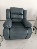 Fauteuil inclinable électrique pivotant en cuir PU bleu foncé PUZE Q703 avec USB et télécommande, 900x800x800mm, structure en bois pour la maison