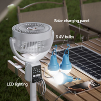 Ventilateur sur pied multifonctionnel de 7 pouces, rechargeable à l'énergie solaire, moteur sans balais, télécommande, lumière LED intégrée, économe en énergie
