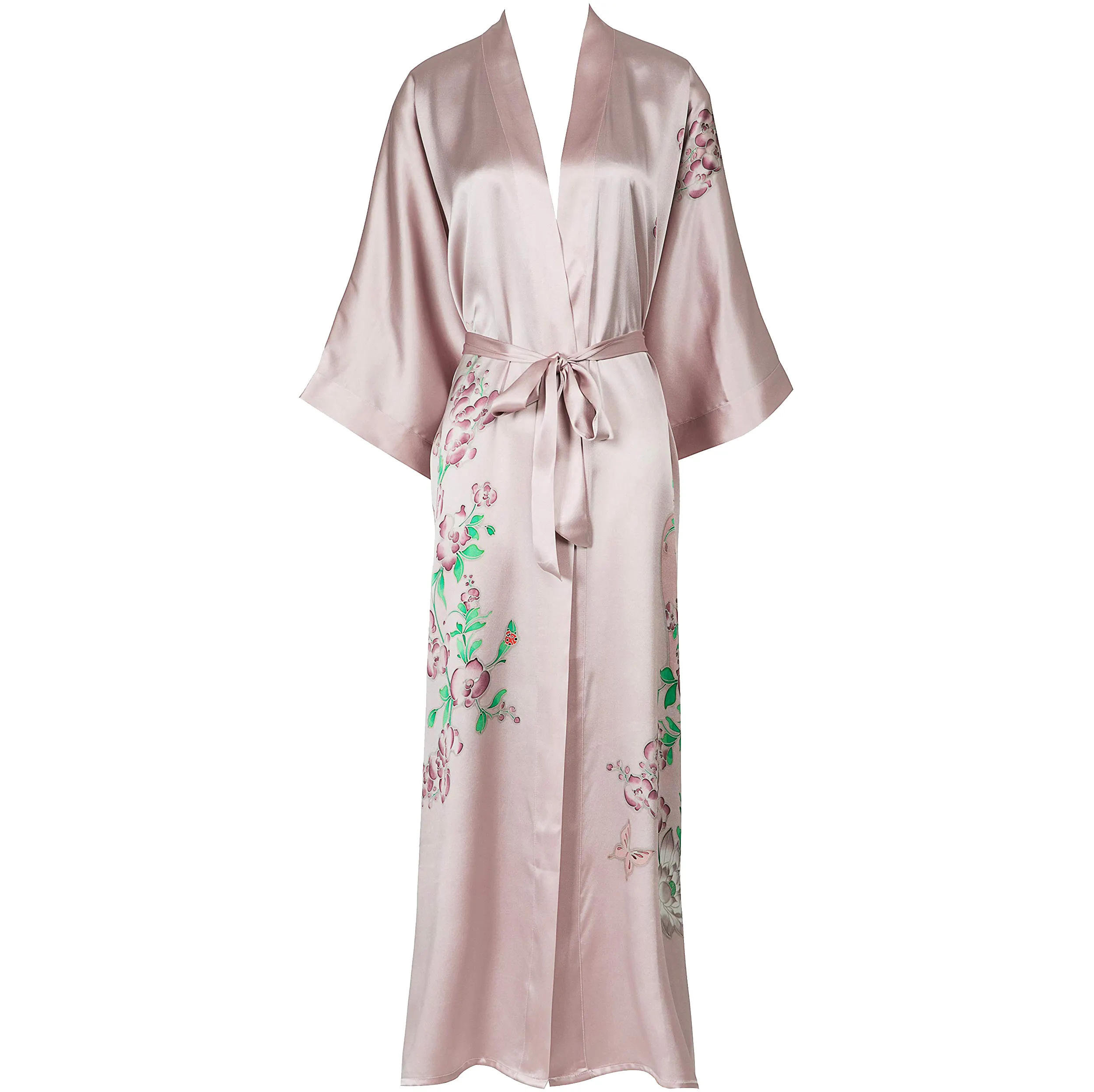 Wholesale Custom Long Kimono Floral Silk Robe 100% Silk Bride Bathrobe Half Sleeve Sleepwear For Women