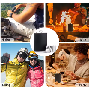 กระติกน้ำสุราพกพาขนาดเล็ก 8 ออนซ์ ทำจากหนัง PU สีดำ พร้อมกระบอกสแตนเลส เหมาะสำหรับเดินทางกลางแจ้ง - Product Image 6