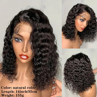 Perruque BOB Lace Frontale à Ondulations Water Wave Double Drawn, Noire, Volumineuse, Naturelle, Blanche, Commerce International