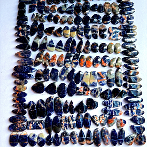 Pareja de Gemas de Sodalita Azul Natural con Inclusiones Verdeazules Profundas, Cabujón de Corte Pera, Piedras Sueltas, MAHNAJ GEMS, para Pendientes - Product Image 1