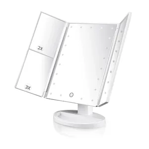 <span class=keywords><strong>Miroir</strong></span> de maquillage lumineux à trois volets avec grossissement 3X/2X, 21 lumières LED, <span class=keywords><strong>miroir</strong></span> convexe à <span class=keywords><strong>180</strong></span> degrés, Espejo Con Luz - Product Image 4