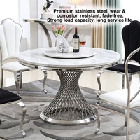 Ensemble de table à manger ronde en marbre de luxe léger avec plateau tournant et base en treillis doré, solution de mobilier complet pour villa et manoir
