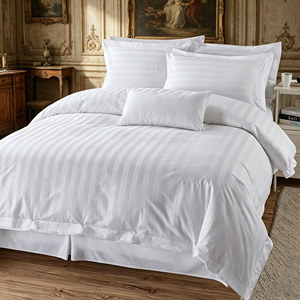 Ropa <span class=keywords><strong>de</strong></span> <span class=keywords><strong>cama</strong></span> <span class=keywords><strong>de</strong></span> hotel <span class=keywords><strong>de</strong></span> 5 estrellas, sábanas <span class=keywords><strong>de</strong></span> Hotel King Size, juego <span class=keywords><strong>de</strong></span> sábanas <span class=keywords><strong>de</strong></span> hotel blanco a rayas - Product Image 1