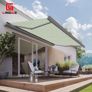 Boîte <span class=keywords><strong>en</strong></span> aluminium Couverture <span class=keywords><strong>de</strong></span> toit automatique Auvent pour magasin 7x4m 6x4m Auvents électriques étanches à la pluie Bras rétractable avec lumières LED - Product Image 1