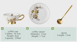 Ensemble de 6 tasses et soucoupes à thé et café en porcelaine plaquée or, style moderne et luxueux, écologiques, compatibles micro-ondes, idéal pour les cadeaux d'affaires - Product Image 5