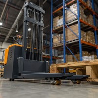 Chariot élévateur électrique à conduite étroite avec batterie lithium-ion et pneus en polyuréthane pour la manutention et le stockage de marchandises en entrepôt