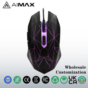 Souris de jeu optique à 6 boutons avec rétroéclairage RVB coloré, câble tressé USB de 1,5 m, conception OEM/ODM, personnalisable avec logo, pour droitiers - Product Image 1
