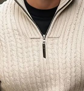 Nouvelle veste de pull-over zippée coupe ajustée pour hommes, chemise de couche de base tricotée, pull-over pour hommes - Product Image 2