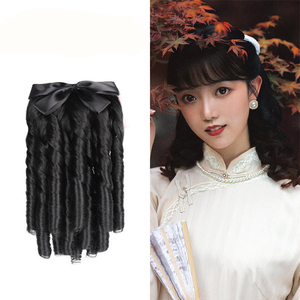 Shanghai Rétro Style Républicain Rouleau Romain <span class=keywords><strong>Queue</strong></span> <span class=keywords><strong>de</strong></span> <span class=keywords><strong>Cheval</strong></span> Poussière d'Or Cheongsam <span class=keywords><strong>Coiffure</strong></span> avec Noeud Papillon - Product Image 1