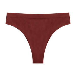 Culottes string côtelées sans couture pour femmes, couleur unie, taille basse, sexy, respirantes, pour le yoga et le sport, vente en gros - Product Image 1