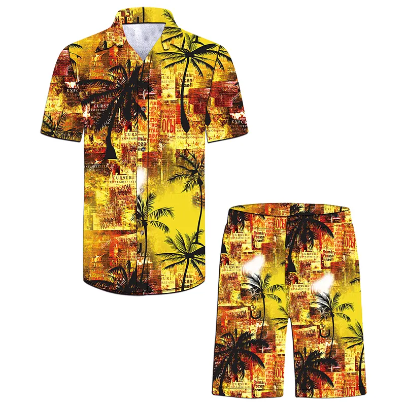 Großhandel Herren Bademode Shorts Blattdruck Sommer hawaiianische Strandbekleidung Feiertag Übergröße T-Shirts