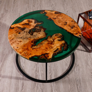 Tavolino da Caffè Moderno <span class=keywords><strong>in</strong></span> <span class=keywords><strong>Resina</strong></span> Epossidica con Piano <span class=keywords><strong>in</strong></span> <span class=keywords><strong>Legno</strong></span>, Tavolo Rotondo per Soggiorno - Product Image 1