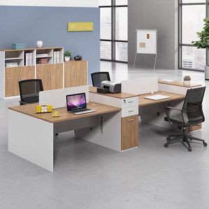 Maibo Office Desk <b>Set</b> For 2-3 People Grey Modern Minimalist Design With Storage Drawers And Chair For Office Use - Product Image 3