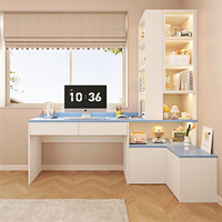 Bureau d'étudiant intégré avec étagère Bibliothèque d'angle en métal Table de chevet Bureau d'étude à domicile Bibliothèque Armoire de rangement