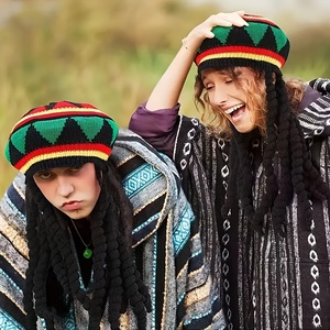 MADESHINE Chapeau Rasta Jamaïcain Bob Marley avec Perruque Dreadlocks, Style Bohème, Longue Tresse Kufi, pour Fête Ethnique et Déguisement Cosplay - Product Image 6