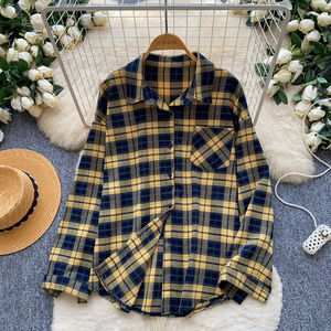 Kadınlar için Vintage Ekose Uzun Kollu Gömlekler Sonbahar Günlük Gevşek Düğmeli Bluz - Product Image 1