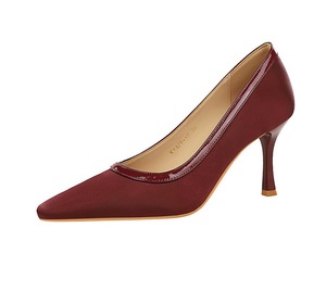 Escarpins noirs en satin à talons aiguilles avec bordure vernie, élégants pour le bureau, pour femme - Product Image 6