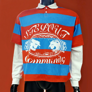 Camiseta Personalizada Nueva de Gran Tamaño, Estilo Urbano, de Doble Capa, Tejida, de Manga Larga, 100% Algodón, Estampada a Rayas, Vintage, de Rugby, para Hombre - Product Image 1