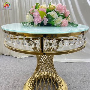 Wedding Crystal Cake <strong>Table</strong> <strong>Gold</strong> Stainless Steel Round Cake Stand Rollers Wheels Event Cake <strong>Table</strong> - Product Image 4