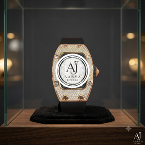 Reloj Mecánico Automático para Hombre con Incrustaciones de Diamantes, Caja Tonneau en Oro Rosa, Bisel con Diamantes, Correa de Caucho - Product Image 1