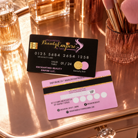 Cartes de fidélité VIP personnalisées imprimées en noir et rose avec numérotation et code-barres en feuille d'or pour les packs de membres de salons de beauté
