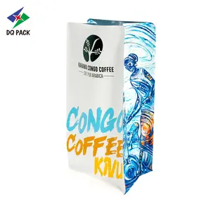 Customized Logo Digital Printed Laminating Matte Finished Qual-seal Flat Bottom Stand Up Pouch coffee bag with valve