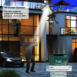 Caméra de surveillance solaire sans fil extérieure 12MP 6K à 3 objectifs V380 Pro WiFi 4G avec carte SIM, caméra de sécurité CCTV et éclairage public solaire - Product Image 3