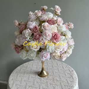 Boule de fleurs artificielles W-D024, fleurs roses, gypsophile, centre de table pour mariage, décorations de table de fête - Product Image 2