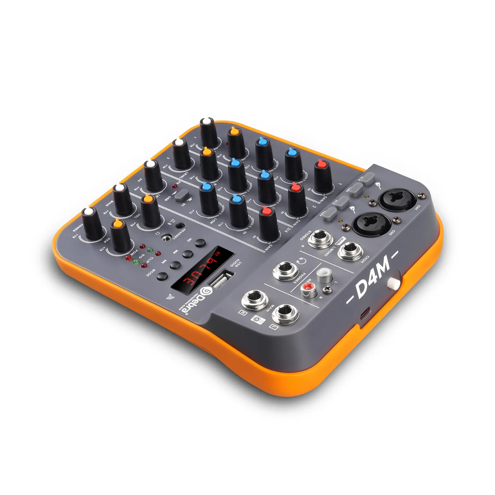 MIni Consola mezcladora de audio digital de 4 canales con tarjeta de sonido de efecto, Bluetooth, USB, para DJ PC Recording Debra V4