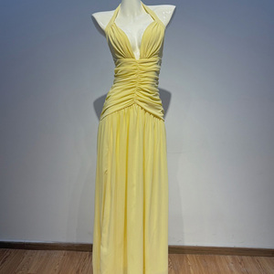 OUDINA Vestido de Noche Elegante Amarillo con Cuello Halter, Espalda Descubierta Irregular y Pliegues, <span class=keywords><strong>para</strong></span> Fiesta, Ropa de Mujer, de Moda y Gran Venta - Product Image 1