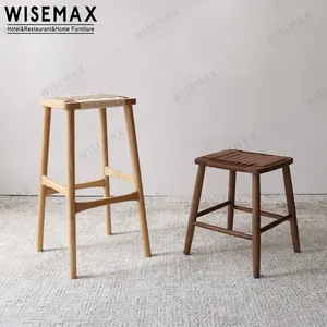 WISEMAX ריהוט אופנתי מוצק עץ אגוז/טבעי צבע ספסל מרגיע נצרים בר שרפרף קש כיסא אוכל