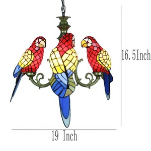Lustre en verre Tiffany fait main, style européen, 3 têtes, motif perroquet, lampe suspendue de plafond pour bar et maison, style pastoral - Product Image 6