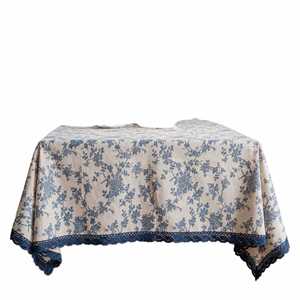 Cotton <b>Linen</b> Rustic Style Navy Edge Washable Printed Farmhouse Table Cover for Kitchen Dining Home Hotel <b>Tablecloth</b> - Product Image 1
