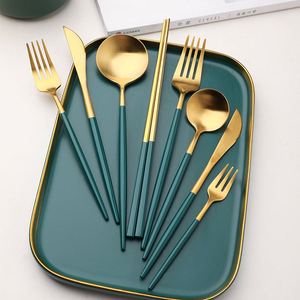 Ensemble de couverts minimalistes en acier inoxydable 304 émeraude, vaisselle dorée et verte, couverts pour occasions spéciales, pour cadeaux - Product Image 5