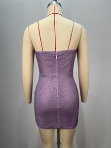 A10980 Novo Designer Roxo Bodycon Mulheres Celebridade Evening Party Club Sexy <span class=keywords><strong>Prom</strong></span> Mesh Dress com Strass - Product Image 3