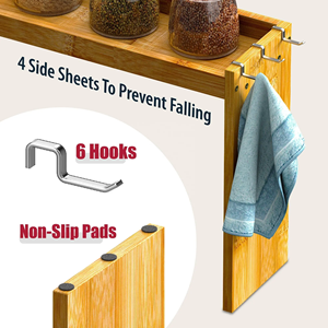 Organisateur de bouteilles d'eau en bambou, support à bouteilles en bambou, support à épices en bois rustique, support de rangement au-dessus de la cuisinière avec six crochets - Product Image 4