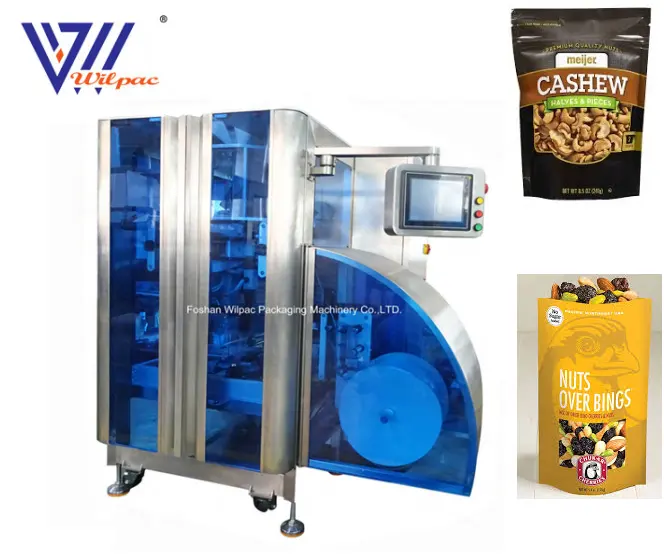 Zip-lock oval stand up bag four side biscuits nuts vertical pouch filling sealing packaging powder doypack packing machine