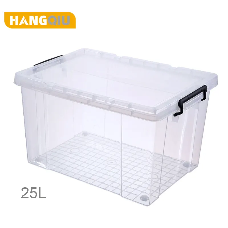 Hangqiu best selling multipurpose 15I 25I 35I 50I large big transparent clear plastic storage box bin with lids