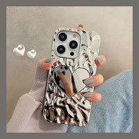 Coque de téléphone portable argentée Electroplate Make Up Mirror Cover pour iPhone 15 Pro Max 13 Pro 14 Plus Coques avec dragonne