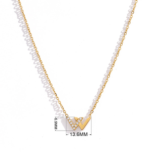 Thời trang thiết kế nhỏ cảm giác thư W Kim Cương Zircon CZ Đá Mặt dây chuyền vòng cổ thép không gỉ 18K mạ vàng - Product Image 2