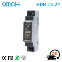 Alimentation à découpage industrielle ultra-mince sur rail DIN OMCH HDR-15-24, simple 24V 15W 0.63A AC/DC, SMPS à découpage 60Hz, efficacité 88%