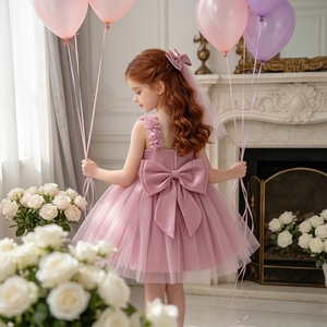 Abito <span class=keywords><strong>da</strong></span> Principessa per <span class=keywords><strong>Bambina</strong></span> di 1 Anno, Stile Compleanno 2026, <span class=keywords><strong>Vestito</strong></span> <span class=keywords><strong>da</strong></span> Festa con Fiocco Posteriore Staccabile - Product Image 3